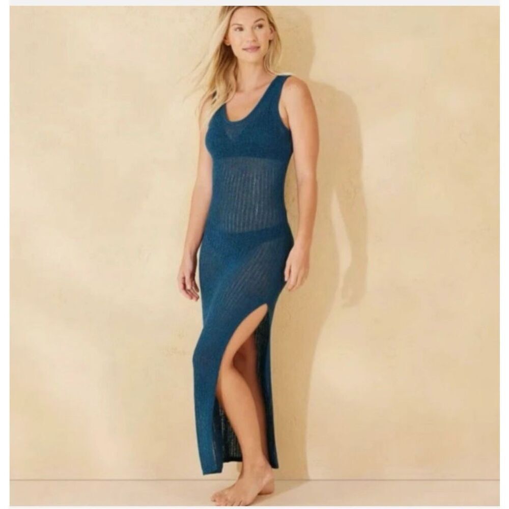 🌸 Shade & Shore Blue Knit Maxi Dress Swim Coverup Size XS